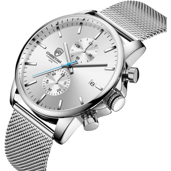 ⚡Mesh Silver White Men’s Watch Fashion Sport Quartz Analog Mesh Stainless Steel - Picture 2 of 9